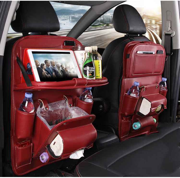 PU Leather Car Storage Bag Multifunction Seat Back Tray Hanging Bag Waterproof Car Organizer Automotive Interior Accessories - EZEEGET