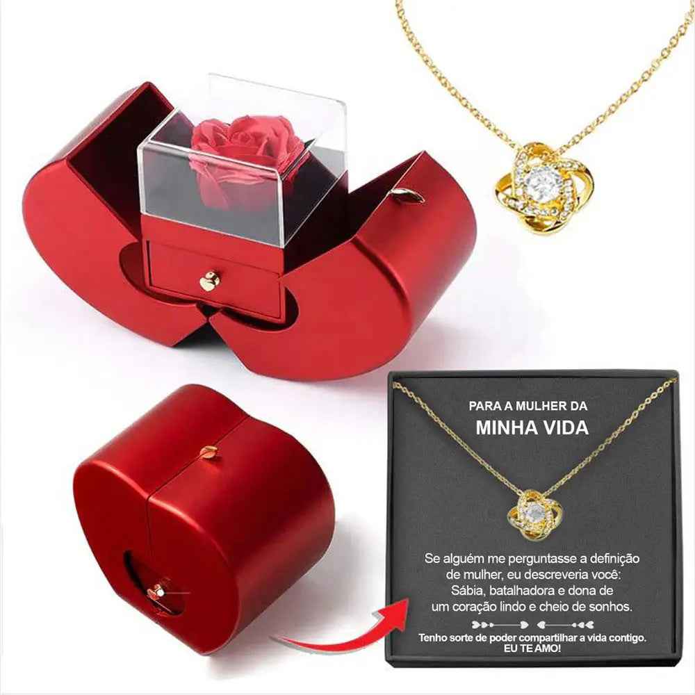 Fashion Jewelry Box Red Apple Jewelry Box with Eternal Rose - Perfect Christmas, Mother's Day, and Valentine's Day Gift for Girls - EZEEGET