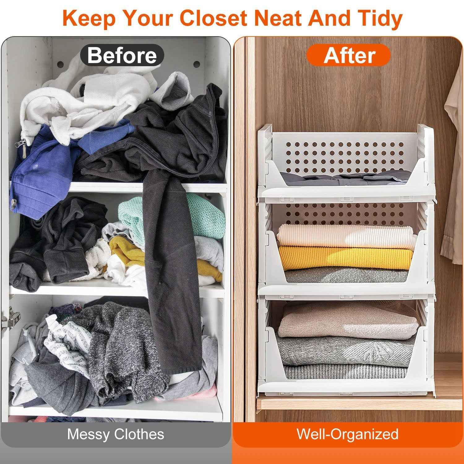 4 Packs Plastic Storage Box With Slide Rail Stackable For Living Room Bedroom Wardrobe Fedex Shipping - EZEEGET