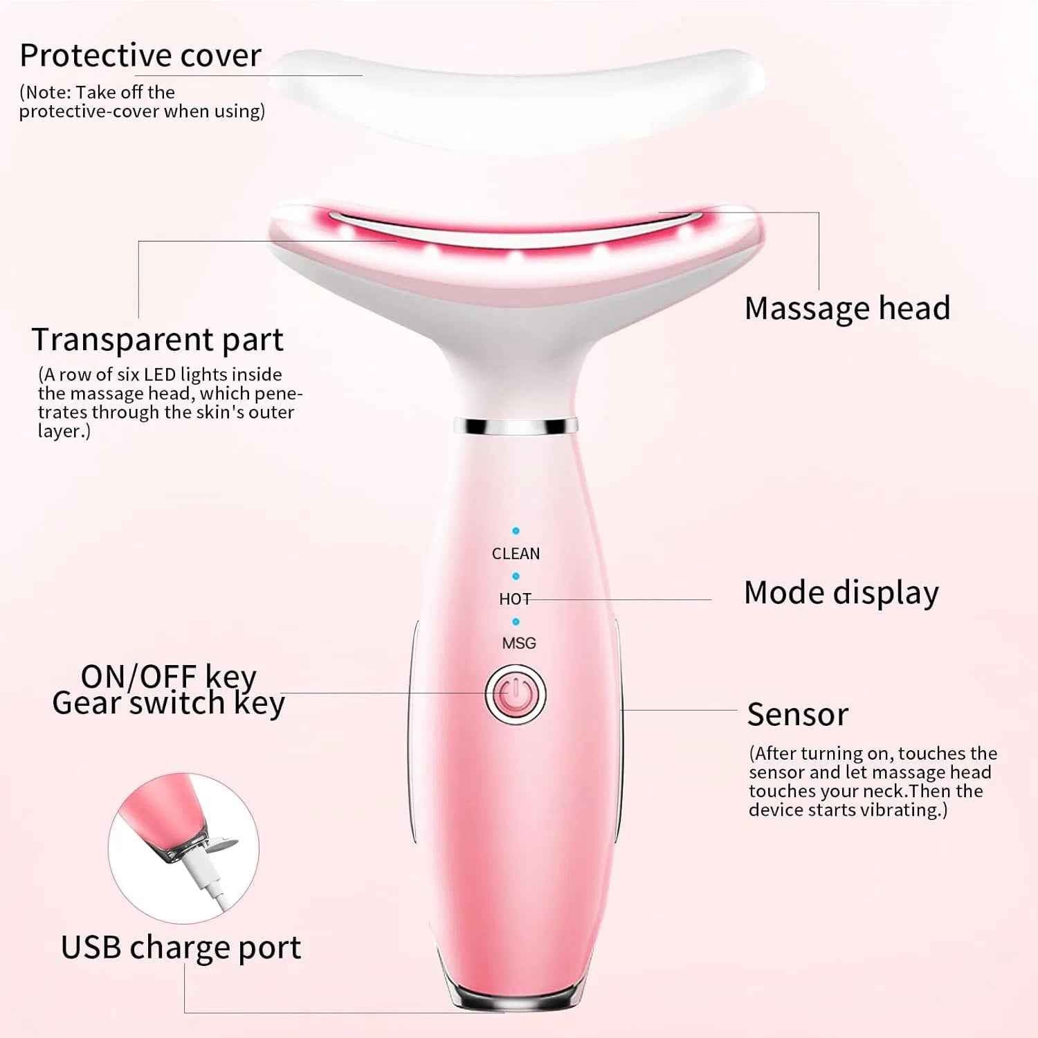 Neck Face Massager, Skin Care Face Massage Tool, 3-in-1 Facial Massager, Face Sculpting Tool With Thermals, Vibration - EZEEGET