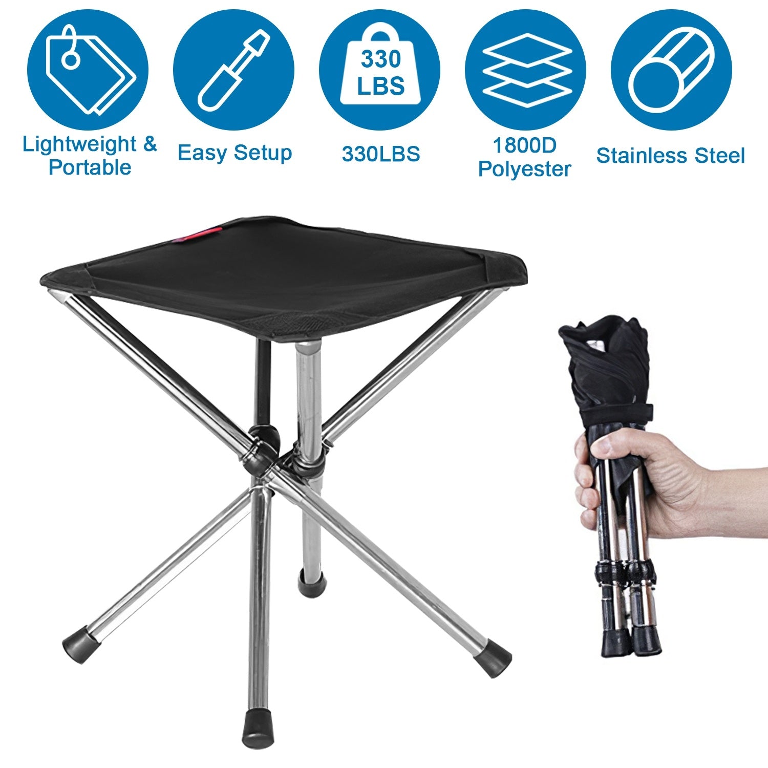 1Pc Foldable Camping Stool Retractable Portable Folding Chair Easy Setup Lightweight Backpacking Stool Carry Bag Fishing Camping Hiking BBQ EZeeget online shop