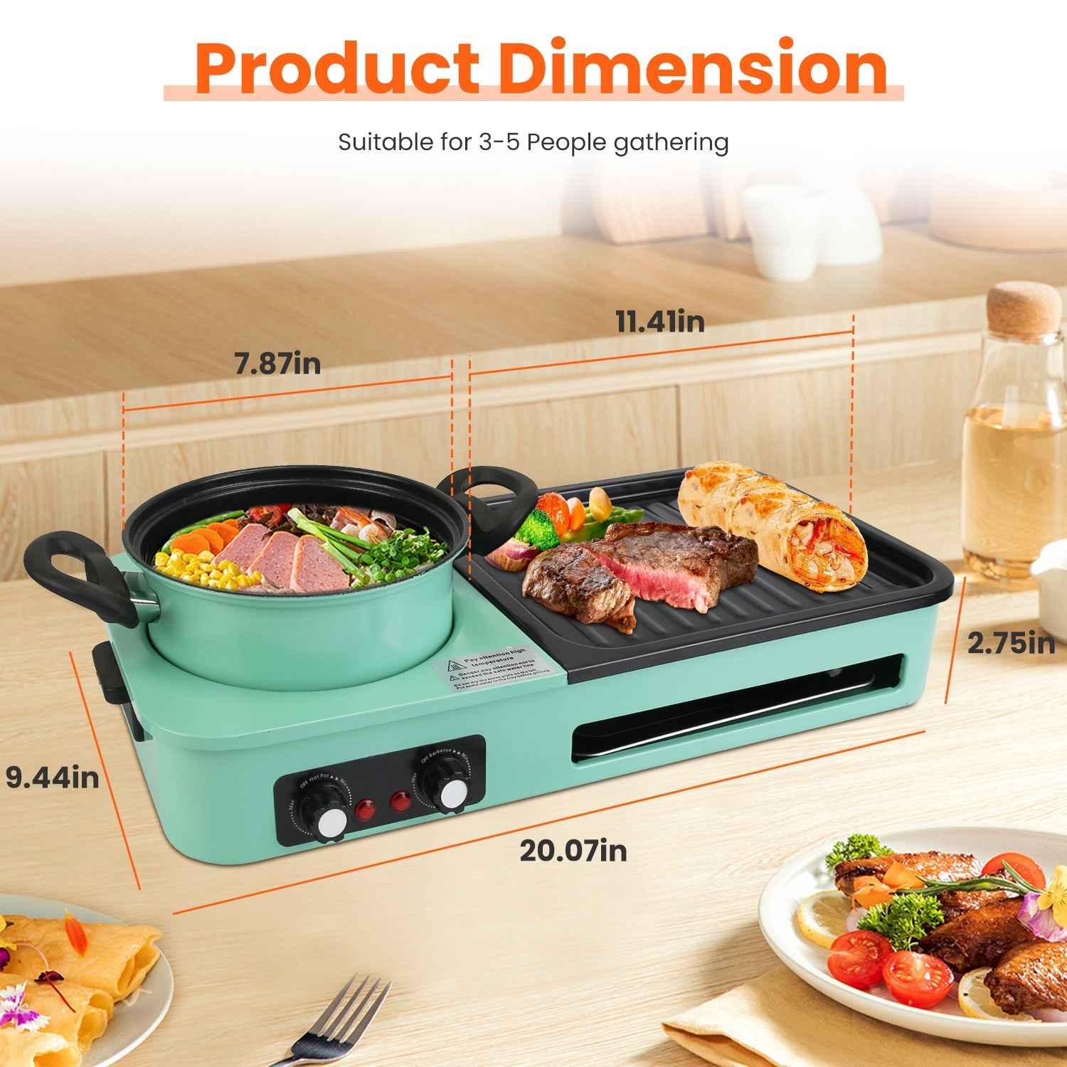 1Pc 3 In 1 Electric Hot Pot With Grill 1600W Smokeless Non-Stick Korean BBQ Grill Shabu Shabu Hot Pot Combo With Independent Temperature Control For 3-5 People Fedex Shipping - EZEEGET
