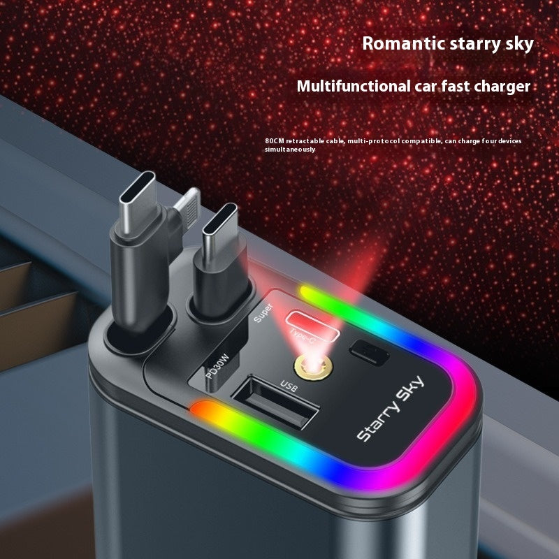 Starry Sky Car Charger 120W Mobile Phone Flexible Wire Car Usb Cigarette Lighter EZeeget online shop