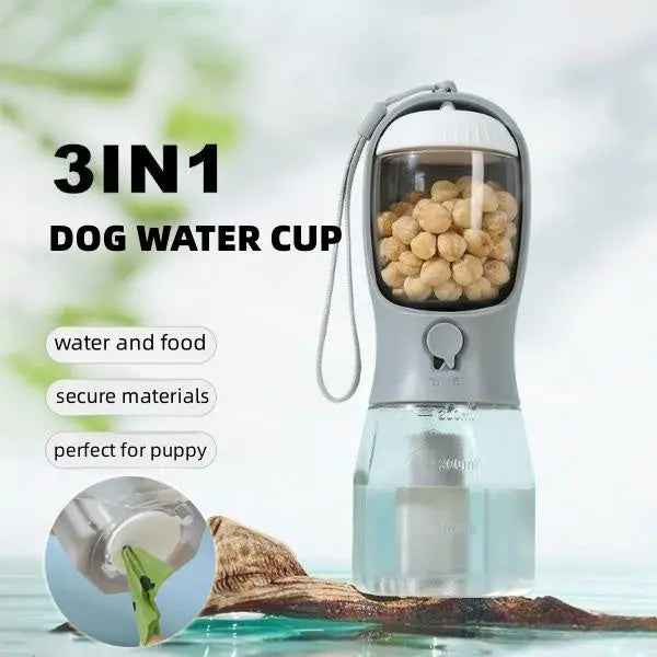 Portable Dog Water Cup - Multi-Functional Three-in-One Pet Supplies with Food and Garbage Bag - EZEEGET