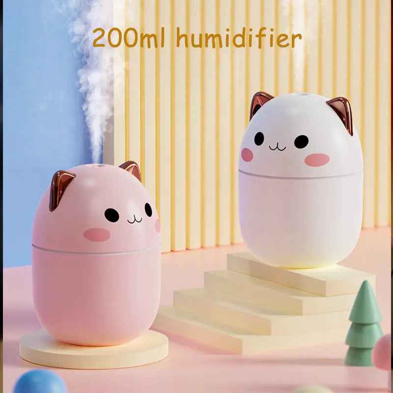 Air Humidifier Cute Cat - Ultra-Silent USB Aromatherapy Purifier for Office, Household, Bedroom, and Car with LED Cool Mist Spray - EZEEGET