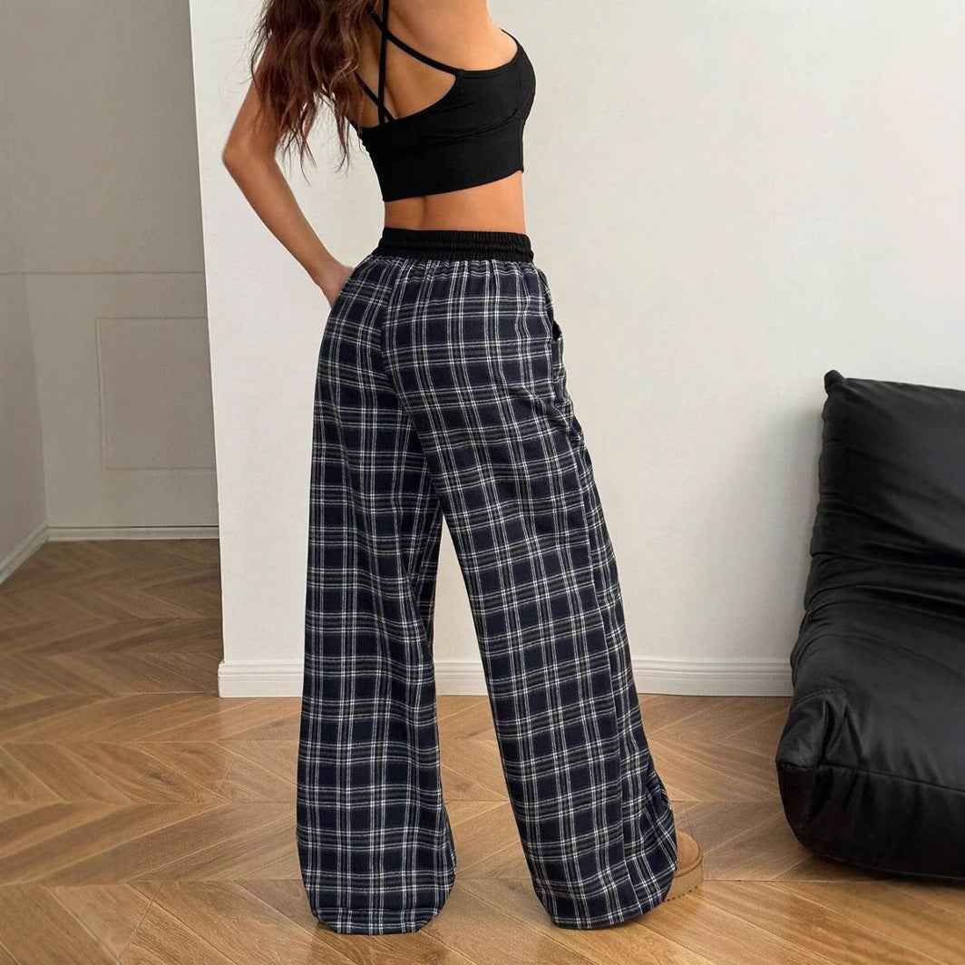 Retro Plaid Loose Casual Pants Fashion Sports Straight Pants - EZEEGET