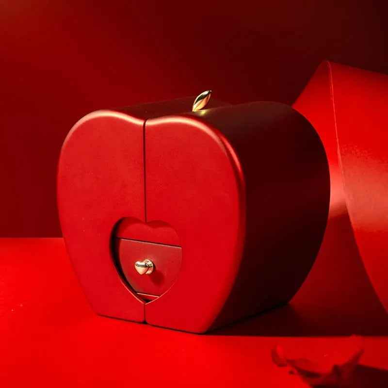 Fashion Jewelry Box Red Apple Jewelry Box with Eternal Rose - Perfect Christmas, Mother's Day, and Valentine's Day Gift for Girls - EZEEGET