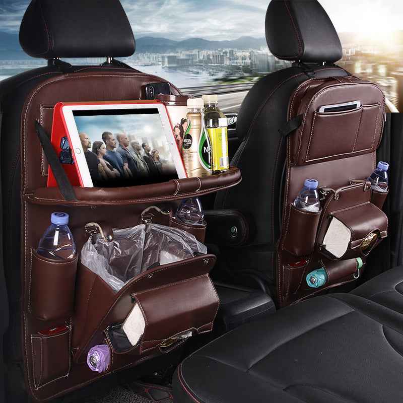 PU Leather Car Storage Bag Multifunction Seat Back Tray Hanging Bag Waterproof Car Organizer Automotive Interior Accessories - EZEEGET