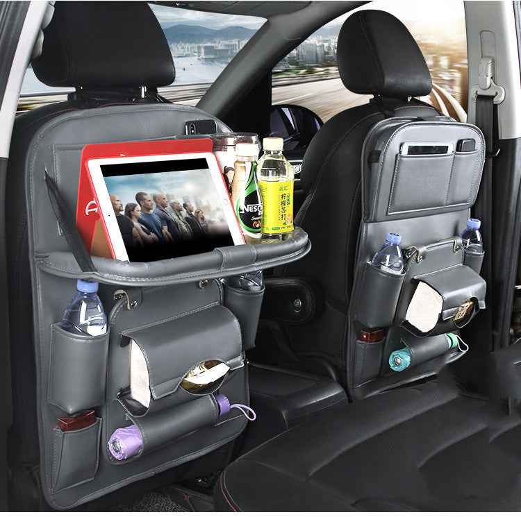 PU Leather Car Storage Bag Multifunction Seat Back Tray Hanging Bag Waterproof Car Organizer Automotive Interior Accessories - EZEEGET