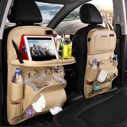 PU Leather Car Storage Bag Multifunction Seat Back Tray Hanging Bag Waterproof Car Organizer Automotive Interior Accessories - EZEEGET