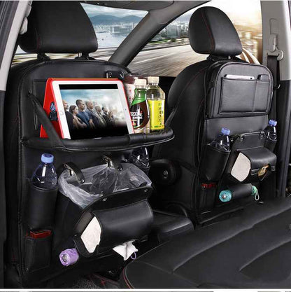 PU Leather Car Storage Bag Multifunction Seat Back Tray Hanging Bag Waterproof Car Organizer Automotive Interior Accessories - EZEEGET