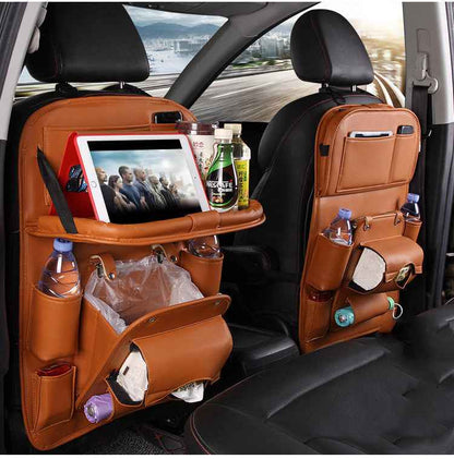 PU Leather Car Storage Bag Multifunction Seat Back Tray Hanging Bag Waterproof Car Organizer Automotive Interior Accessories - EZEEGET