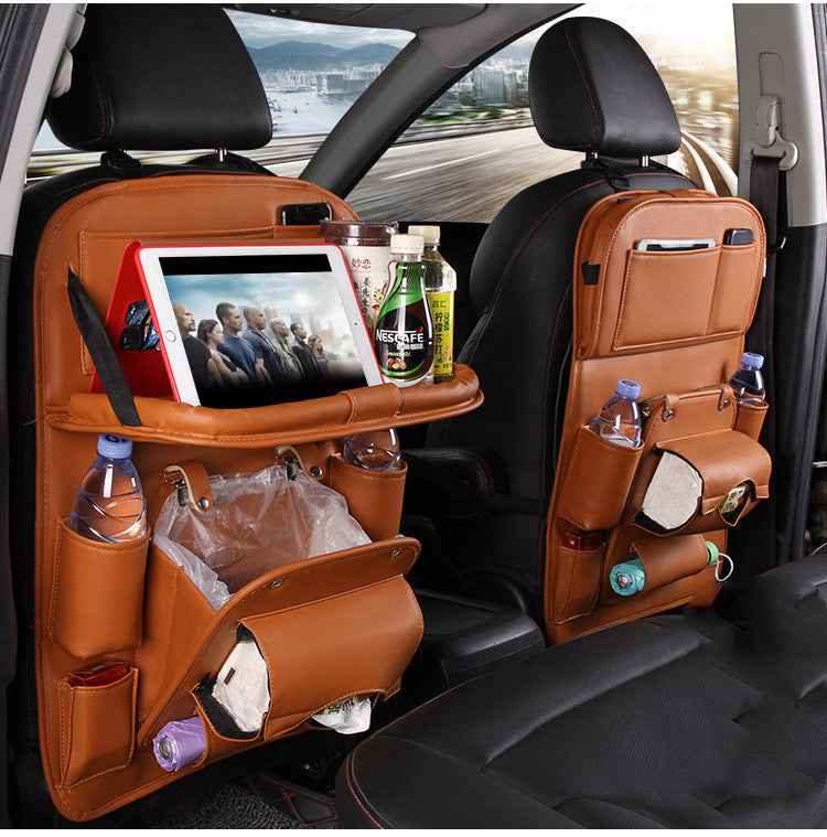 PU Leather Car Storage Bag Multifunction Seat Back Tray Hanging Bag Waterproof Car Organizer Automotive Interior Accessories - EZEEGET