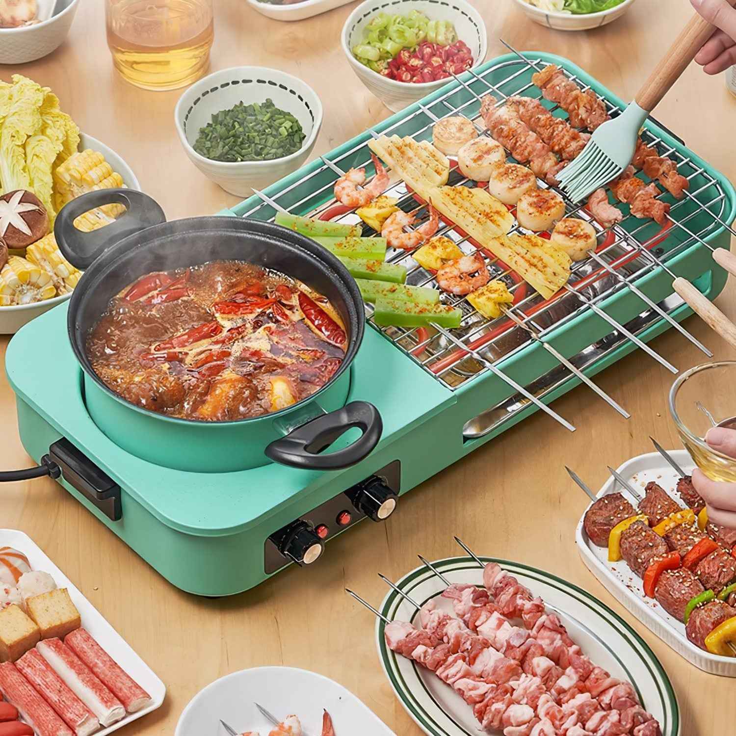 1Pc 3 In 1 Electric Hot Pot With Grill 1600W Smokeless Non-Stick Korean BBQ Grill Shabu Shabu Hot Pot Combo With Independent Temperature Control For 3-5 People Fedex Shipping - EZEEGET