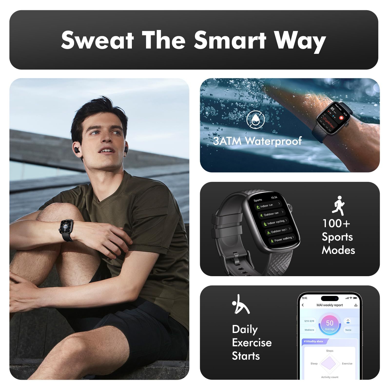 Smart Watch Bluetooth Call &1.95 HD Screen -Heart Rate SpO2 Sleep Monitor, 3ATM Waterproof Fitness Tracker For IoS Android EZeeget online shop