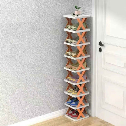 1Pc 9Tier Narrow Entryway Shoe Rack - Plastic Vertical Shoe Organizer for Space Saving Free Standing Shoes Storage in Closet or Hallway - EZEEGET