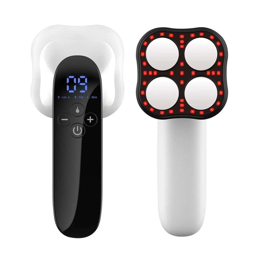 Ultrasonic fat removal machine with digital display and LED lights for body shaping and fat burning.
