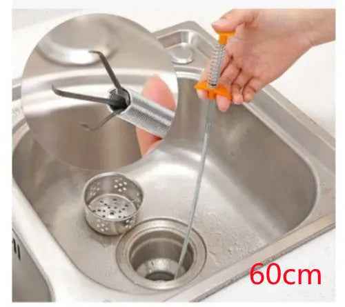 60CM Sewer Dredger Tool - Spring Pipe Dredging Tool for Household Hair Cleaning and Drain Clog Removal in Kitchen Sink - EZEEGET