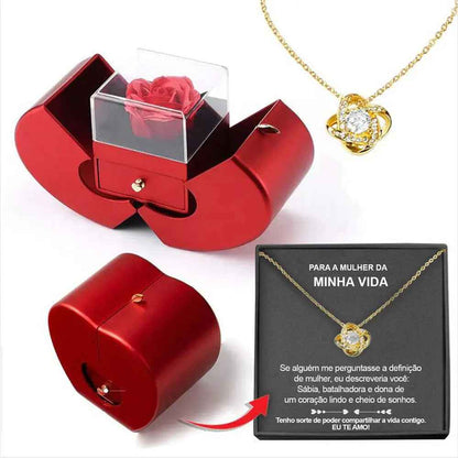 Fashion Jewelry Box Red Apple Jewelry Box with Eternal Rose - Perfect Christmas, Mother's Day, and Valentine's Day Gift for Girls - EZEEGET