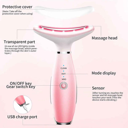 Neck Face Massager, Skin Care Face Massage Tool, 3-in-1 Facial Massager, Face Sculpting Tool With Thermals, Vibration - EZEEGET