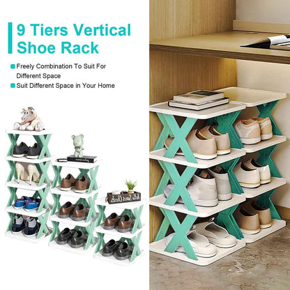 1Pc 9Tier Narrow Entryway Shoe Rack - Plastic Vertical Shoe Organizer for Space Saving Free Standing Shoes Storage in Closet or Hallway - EZEEGET