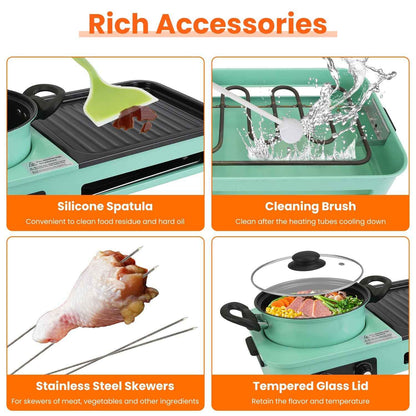 1Pc 3 In 1 Electric Hot Pot With Grill 1600W Smokeless Non-Stick Korean BBQ Grill Shabu Shabu Hot Pot Combo With Independent Temperature Control For 3-5 People Fedex Shipping - EZEEGET