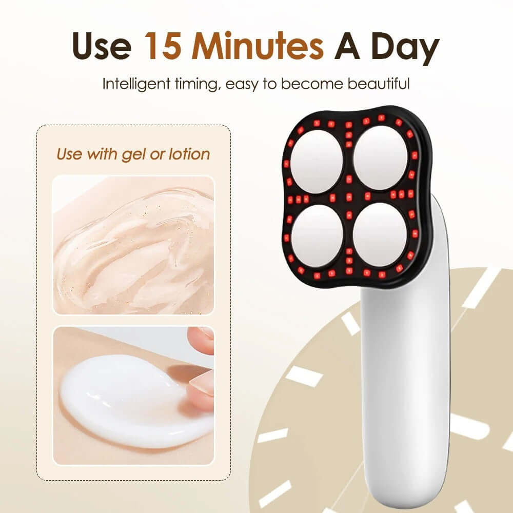 Ultrasonic fat removal machine highlighting timer feature, designed for easy use with gel or lotion in 15 minutes daily.