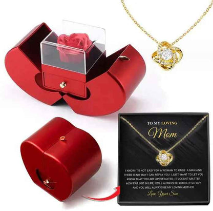 Fashion Jewelry Box Red Apple Jewelry Box with Eternal Rose - Perfect Christmas, Mother's Day, and Valentine's Day Gift for Girls - EZEEGET