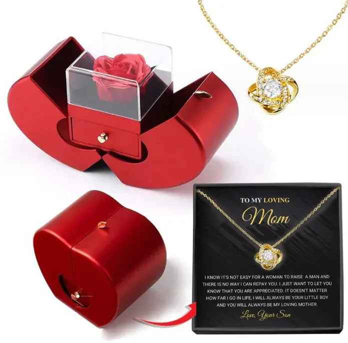 Fashion Jewelry Box Red Apple Jewelry Box with Eternal Rose - Perfect Christmas, Mother's Day, and Valentine's Day Gift for Girls - EZEEGET