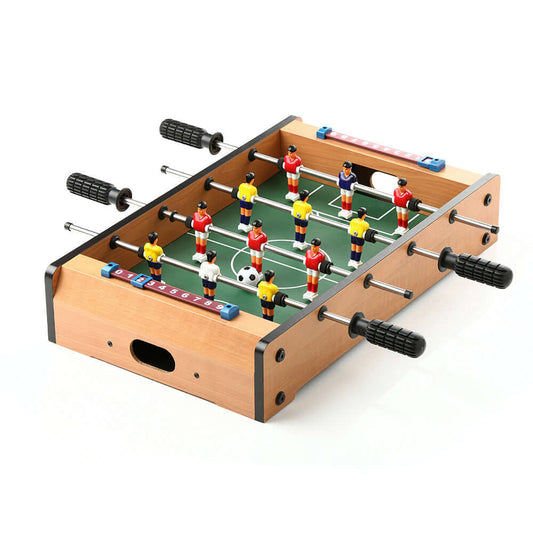 20-inch mini tabletop foosball table for kids, portable soccer game with miniature players and easy storage.