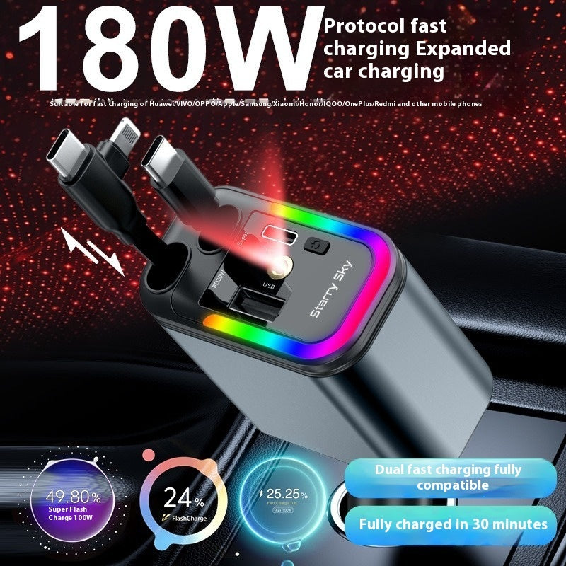Starry Sky Car Charger 120W Mobile Phone Flexible Wire Car Usb Cigarette Lighter EZeeget online shop