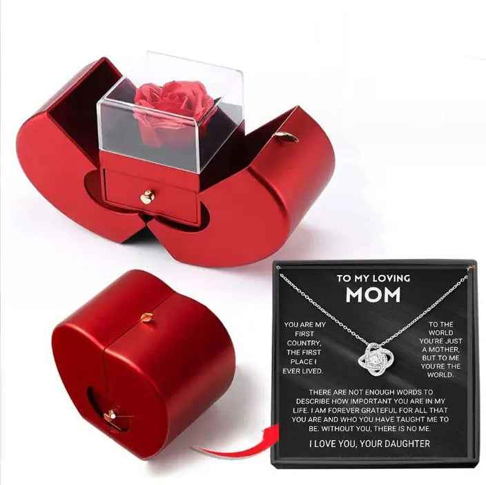 Fashion Jewelry Box Red Apple Jewelry Box with Eternal Rose - Perfect Christmas, Mother's Day, and Valentine's Day Gift for Girls - EZEEGET
