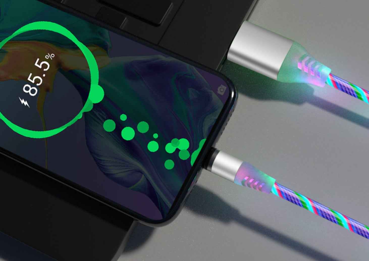 Compatible with Apple, Flowing Ligh Magnetic Streamer Data Line Cable for Iphone Android Typec - EZEEGET