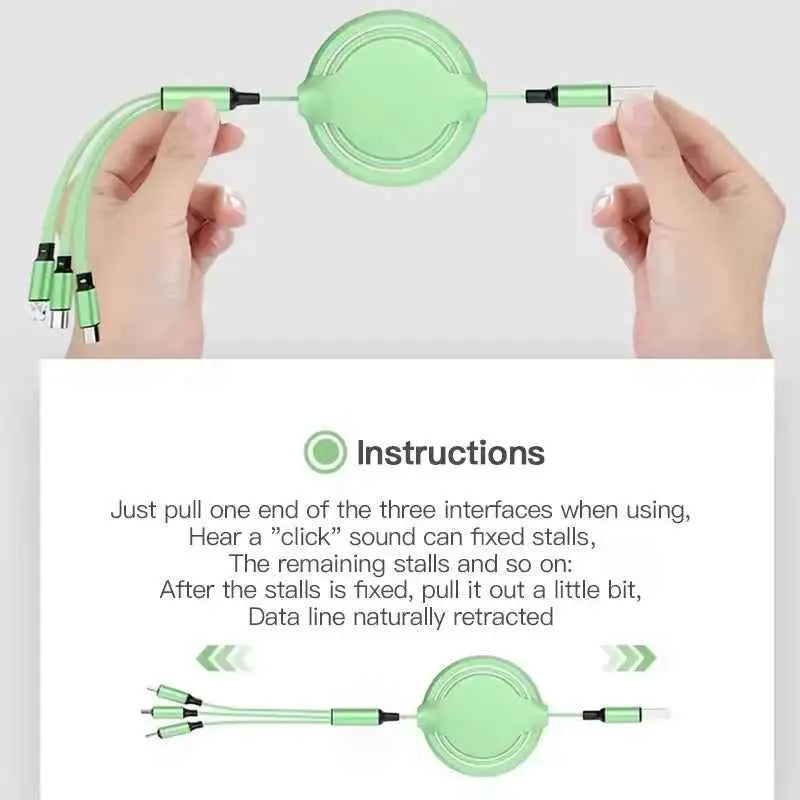 Three-in-One Mobile Phone Charger for Easy Multi-device Charging and Interface Switching - EZEEGET