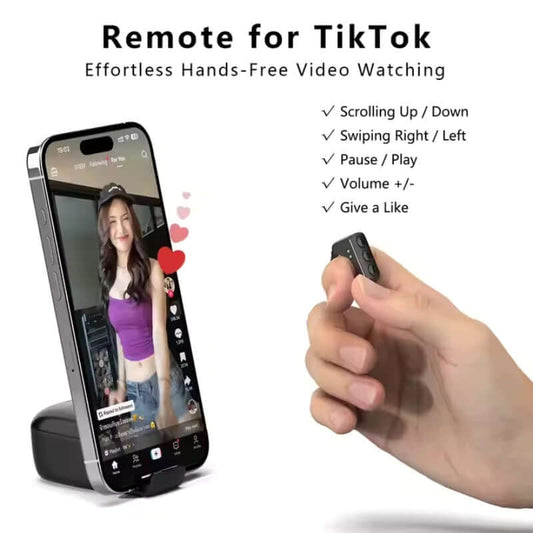 Smart BT remote for TikTok, providing hands-free video control, scrolling, and volume adjustments.