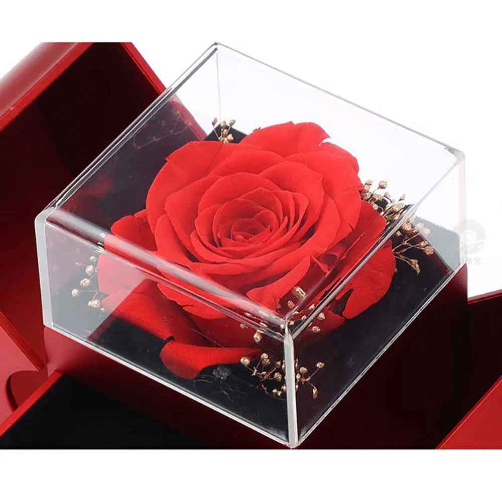 Fashion Jewelry Box Red Apple Jewelry Box with Eternal Rose - Perfect Christmas, Mother's Day, and Valentine's Day Gift for Girls - EZEEGET
