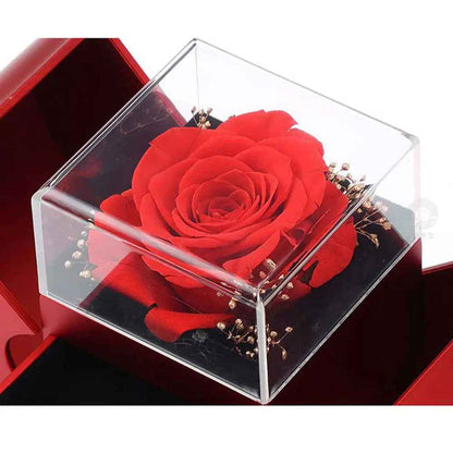 Fashion Jewelry Box Red Apple Jewelry Box with Eternal Rose - Perfect Christmas, Mother's Day, and Valentine's Day Gift for Girls - EZEEGET