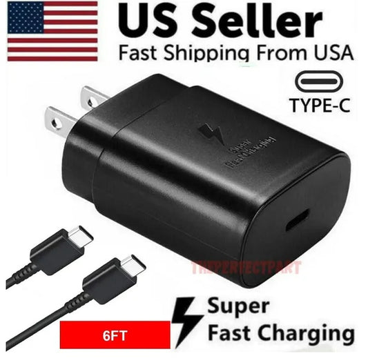25W Type USB C Super Fast Wall Charger 6FT Cable For Galaxy S20 S21 S22 - EZeeget online shop 