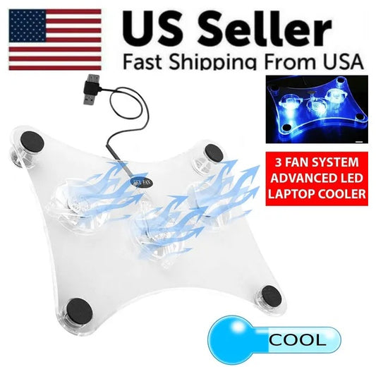 3 Fans USB Cooler Cooling Pad Stand LED Light Radiator For Laptop PC Notebook - EZeeget online shop 