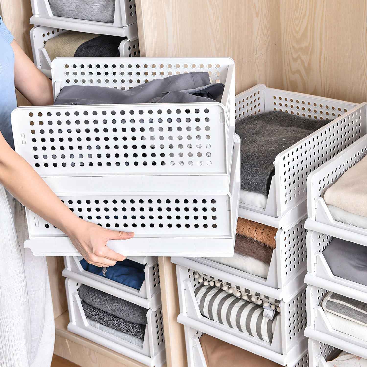 4 Packs Plastic Storage Box With Slide Rail Stackable  For Living Room Bedroom Wardrobe Fedex Shipping - EZEEGET