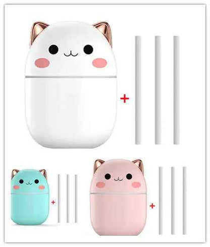 Air Humidifier Cute Cat - Ultra-Silent USB Aromatherapy Purifier for Office, Household, Bedroom, and Car with LED Cool Mist Spray - EZEEGET