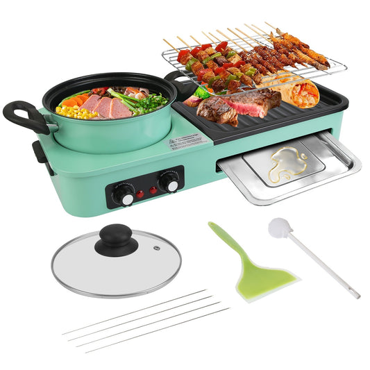 1Pc 3 In 1 Electric Hot Pot With Grill 1600W Smokeless Non-Stick Korean BBQ Grill Shabu Shabu Hot Pot Combo With Independent Temperature Control For 3-5 People Fedex Shipping - EZeeget online shop 