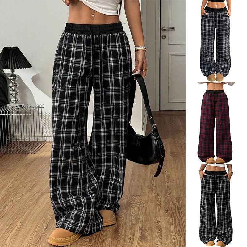 Retro Plaid Loose Casual Pants Fashion Sports Straight Pants - EZEEGET