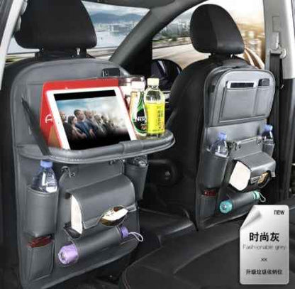 PU Leather Car Storage Bag Multifunction Seat Back Tray Hanging Bag Waterproof Car Organizer Automotive Interior Accessories - EZEEGET