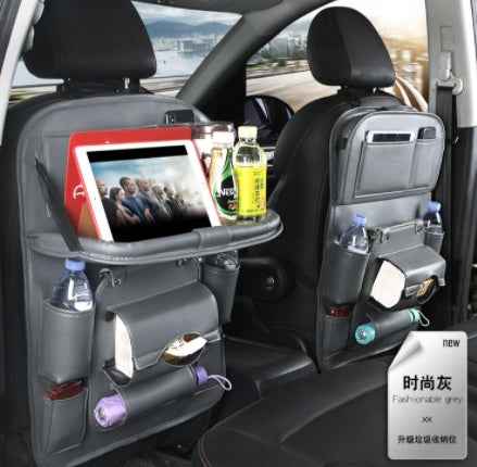 PU Leather Car Storage Bag Multifunction Seat Back Tray Hanging Bag Waterproof Car Organizer Automotive Interior Accessories - EZEEGET