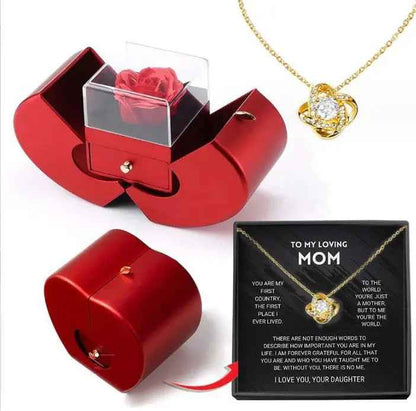 Fashion Jewelry Box Red Apple Jewelry Box with Eternal Rose - Perfect Christmas, Mother's Day, and Valentine's Day Gift for Girls - EZEEGET