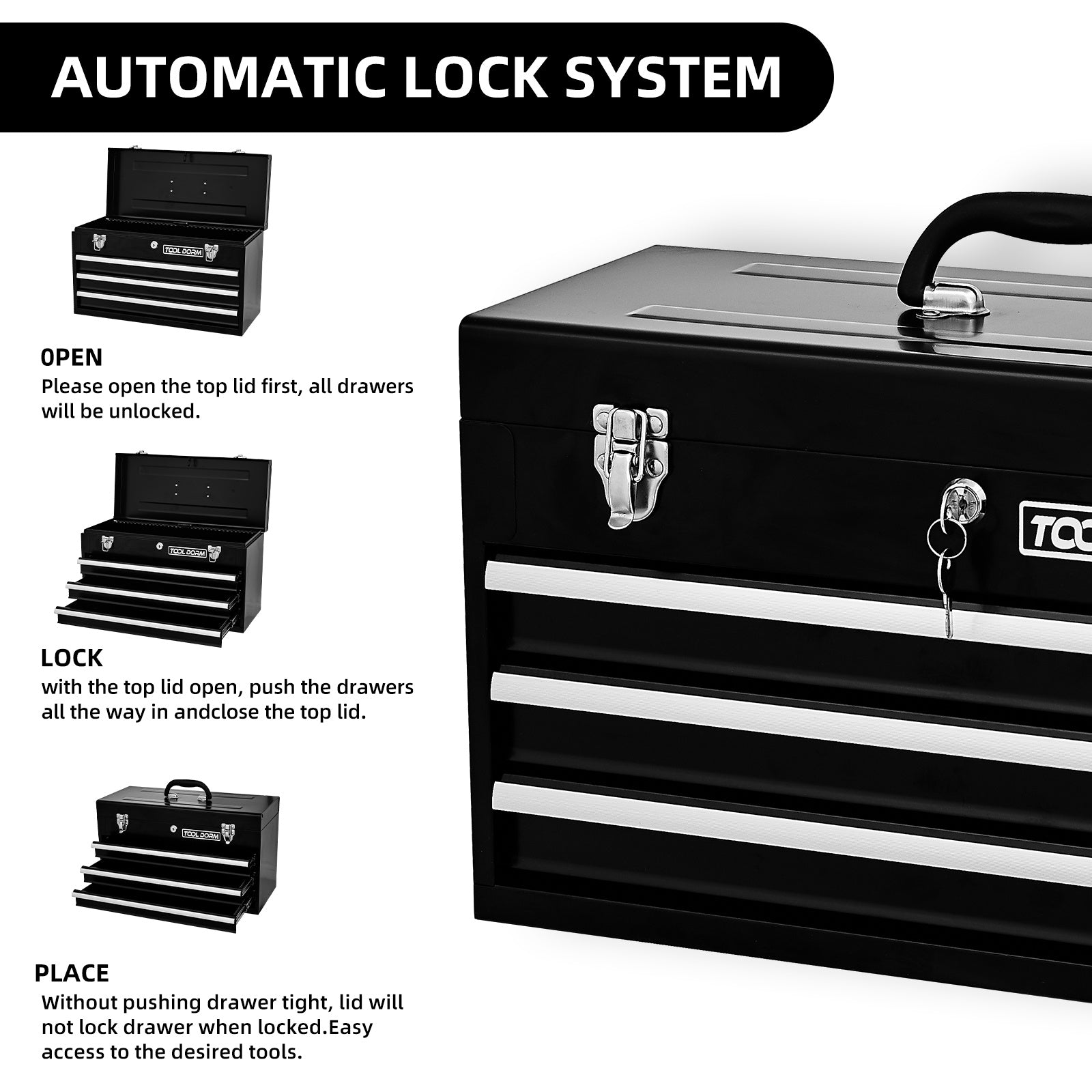 20.3inch Metal Tool Box With 2-4 Drawers Portable Steel Tool Chest With Metal Cylinder Lock And Latch Closure, Black And Red Two Color Powder Coating, Suitable For Garage, Warehouse EZeeget online shop