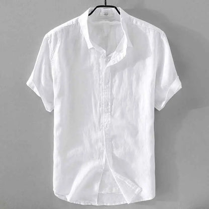 Short Sleeve Breathable Pure Linen Shirt For Men