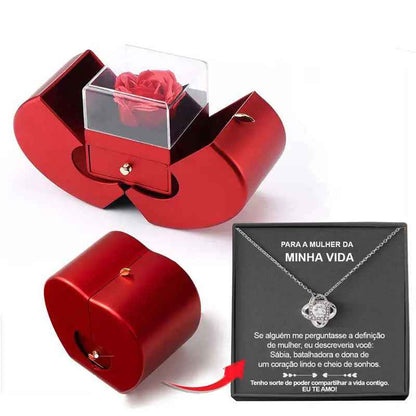 Fashion Jewelry Box Red Apple Jewelry Box with Eternal Rose - Perfect Christmas, Mother's Day, and Valentine's Day Gift for Girls - EZEEGET