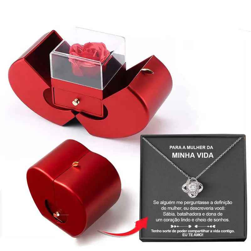 Fashion Jewelry Box Red Apple Jewelry Box with Eternal Rose - Perfect Christmas, Mother's Day, and Valentine's Day Gift for Girls - EZEEGET